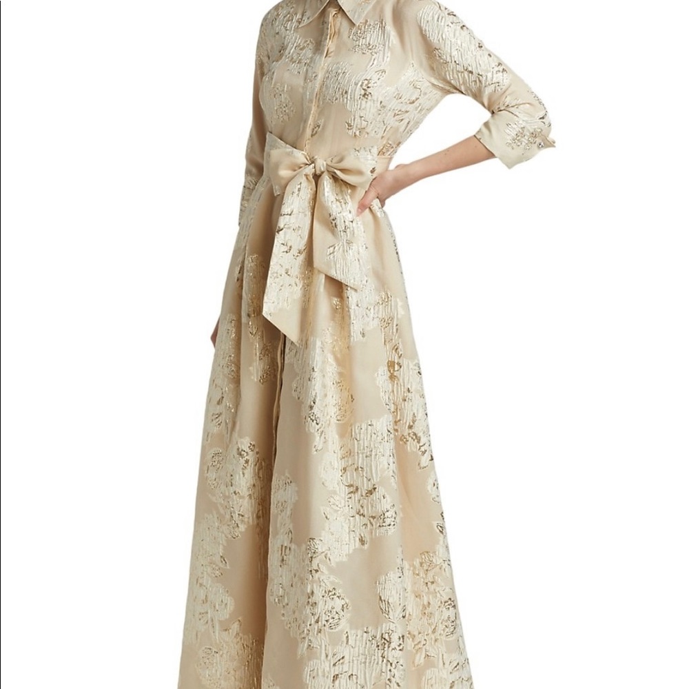 Teri Jon by Rickie Freeman Metallic Jacquard Shirt Waist Gown - Picture 3 of 5
